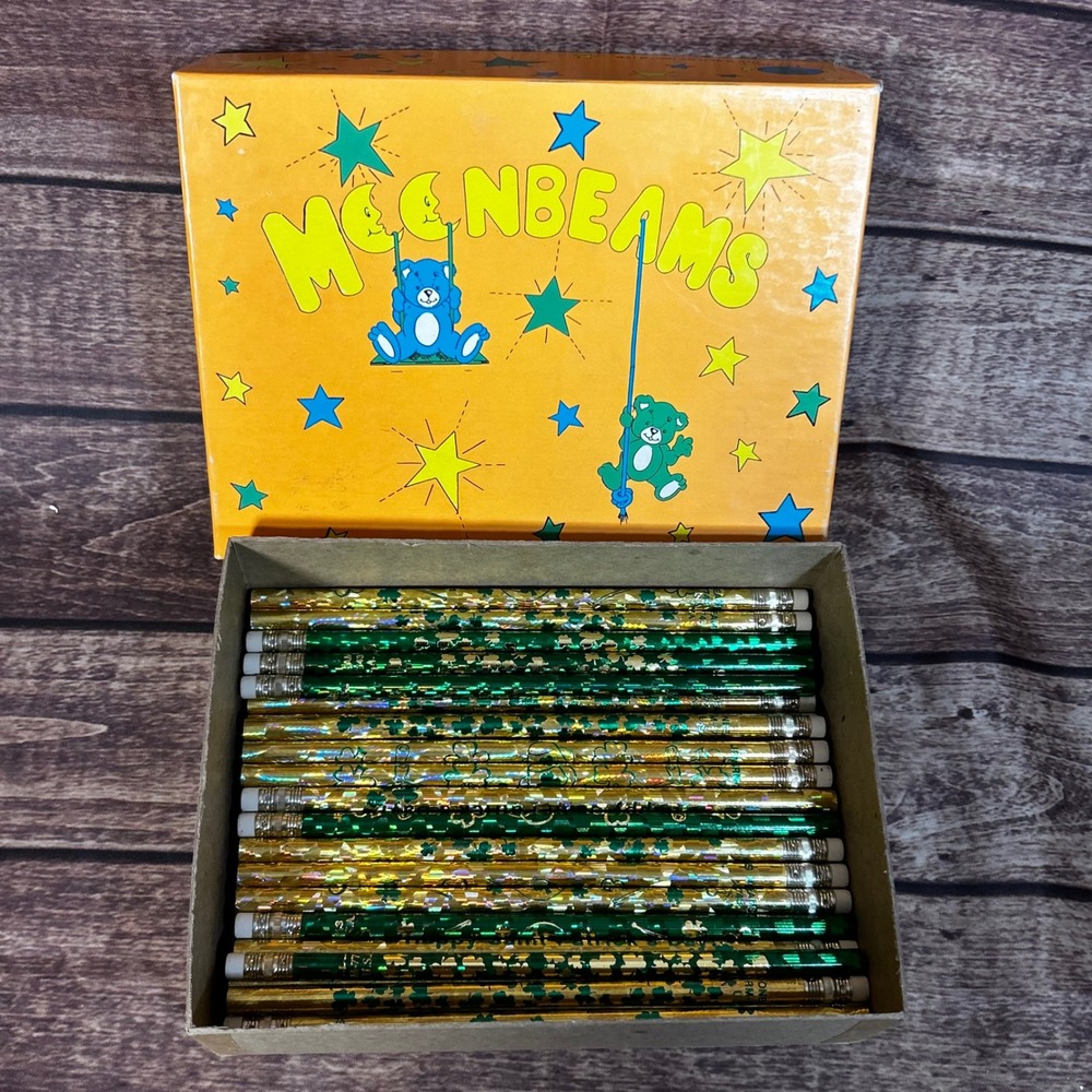 Moonbeams 55 St Patricks Glitz Vintage Pencils Gold Green Holographic Box USA